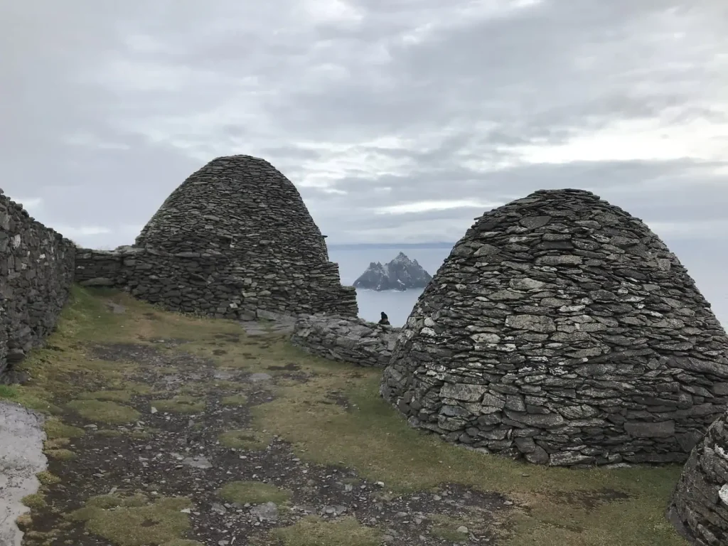 Skellig Michael and Star Wars Beehive huts at the monastery on Skellig Michael